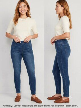 OLD Navy Super Skinny Blue Denim Pull on Pants Elastic Waist 1 - Size 6 Short